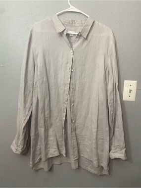 J. Jill Light Gray Linen Button-Front Casual Shirt XL Tall